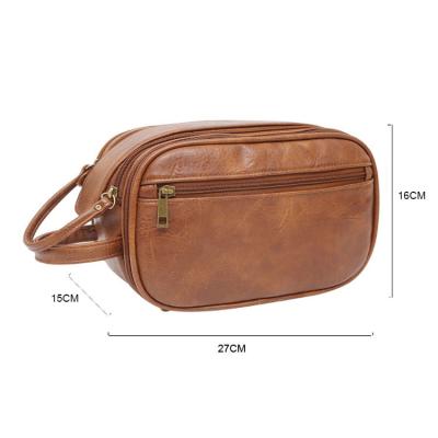 China Factory Custom Large Capacity Large Capacity Waterproof PU Leather Travel Toiletry Cosmetic Bag For Men for sale