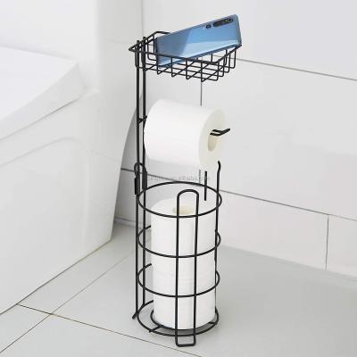 China Modern Bathroom Standing Toilet Tissue Roll Holder With Storage Shelf for sale