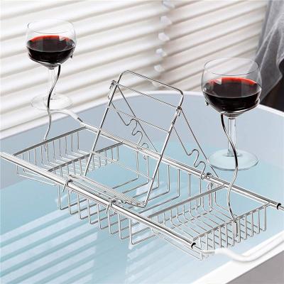 China Bathroom Appliances Stainless Steel Bathroom Shower Caddy Metal Tub Caddy Extendable Bath Tray for sale