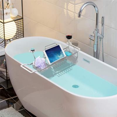 China Bathroom Appliances Bathroom Stainless Steel Expandable Extending Tub Cart Adjustable Bath Tub Tray Rack for sale