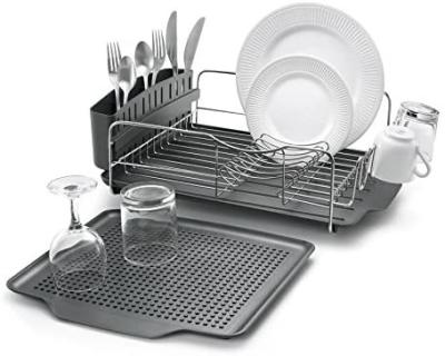 China Minimalist Combo Dish Rack and Tray 4 pc includes rack, drain tray, removable drying stainless steel and tray and cutlery rack plastic for sale