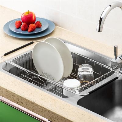 China Hot Selling Kitchen Stainless Steel Metal Wire Dish Rack Over Sink Dish Drying Rack for sale