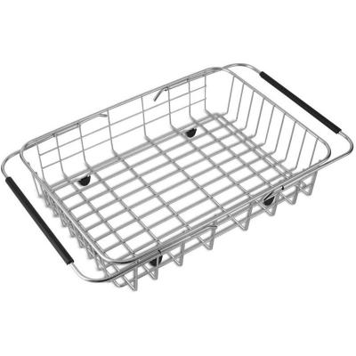 China Amazon Hot Selling Rustproof Kitchen Over The Sink Dish Rack Adjustable Handle Drying Basket Rack For Kitchen for sale