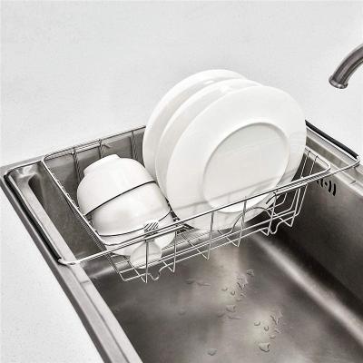 China Kitchen Kitchen Stainless Steel Adjustable Expanding Dish Drying Basket In Sink Over Sink Dish Drainer Rack for sale