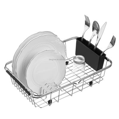 China Sustainable Expandable Stainless Steel Kitchen Dish Drying Rack In Sink for sale