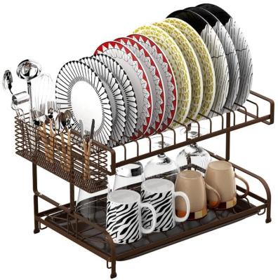 China Home Kitchen with Cutlery Rack and Drip Tray for Kitchen Countertop 2 Tier Dish Drying Rack Dish Drainer Shelf for sale