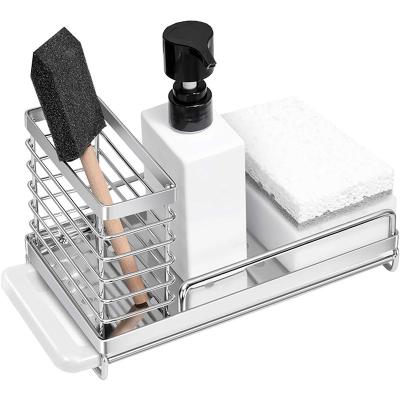 China Morden Kitchen Sink Cart Organizer Stainless Steel Sponge Soap Brush Holder with Drain Pan for sale