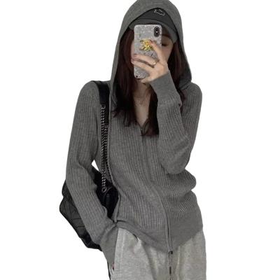 China Breathable Solid Custom Zipper Hoodies Loose Cardigan Coat Autumn For Women Knitted Sweater for sale