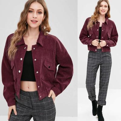 China 2019 New Arrival Wine Red Drop Shoulder Pocket Corduroy Winter Jackets Breathable Women Coats for sale