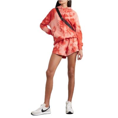 China Anti-Wrinkle Tie Dye Long Sleeves Summer Set Women Shorts Two Piece Short Hoodie Sets Oversized Women's Hoodies for sale