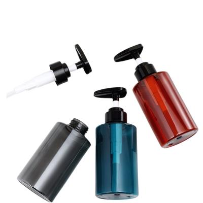 China Cosmetic Empty 300ml 500ml amber blue PET plastic bottle custom logo emulsion bottle with black plastic pump head for sale