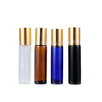 China Wishing Mini Small 10ml Light Blue Amber Empty Black Cosmetic Essential Oil Roll On Bottles Perfume Glass Roll On Glass Bottle for sale