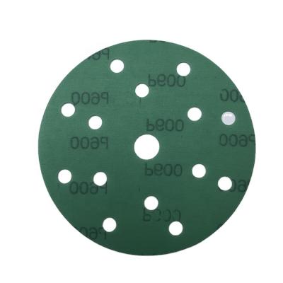 China Automotive Grinding Wholesale Inch 15 Hole Sandpaper 6 Green Sad Alumina Flocking Sandpaper for sale