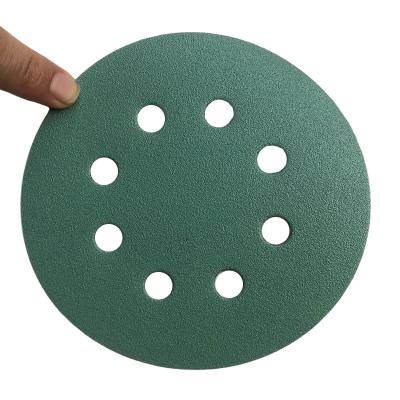 China Waterproof Hot Sale 5 Inch 8 Hole Car Sandpaper Alumina Round Sandpaper Green Sandpaper Disc for sale