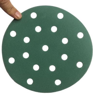 China Factory Direct Selling Green 6 Inch 17 Hole Sandpaper Round Waterproof Sandpaper Disc Polishing Sandpaper for sale