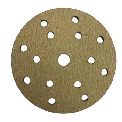 China PET yellow film abrasive round sandpaper disc sandpaper with alumina sandpaper-6 hole sandpaper for sale