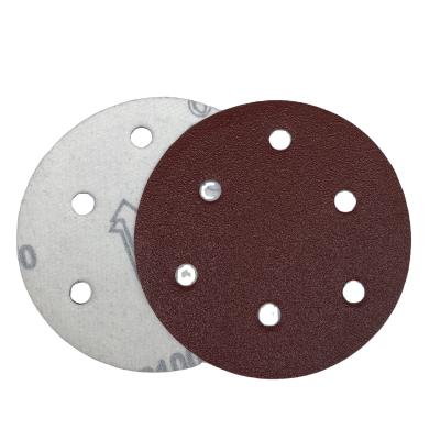 China Factory Direct Selling Metal Red Sandpaper 6 Inch 150 Mm 6 Hole Floating Sandpaper Alumina Sandpaper DIS for sale