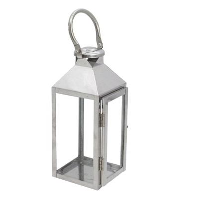 China Morden Wedding Silver Large Outdoor Garden Candle Stainless Steel Glass Metal Lantern for sale