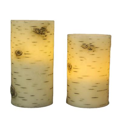 China Wedding Decoration Battry Ivory Home Decor Pack 2 Powered Birch Barck Effect Holiday LED Flickering Flameless Candles for sale