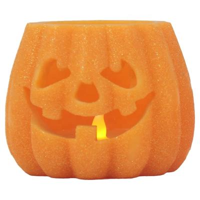 China FLAMELESS PUMPKIN SHAPED CANDLE WITH GILLTER, BATTERY OPERATED, HALLOWEEN DECOR, AMBER FLASHING LED, UNSCENTED, BIG/SMALL for sale