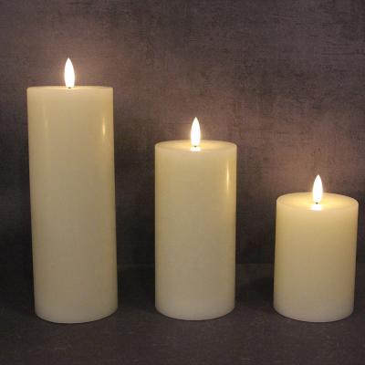 China Birthdays Set Of New Design Ivory Real Wax 3 Flat Surface With Black Wick Flame For Parties Home Decor LED Battery Operated Flameless Candle for sale