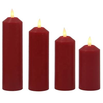 China Weddings Pack 4 New Red Top Thin Pillar Candles With New Black Wick For Christmas Decor LED Battery Operated Flameless Candles for sale