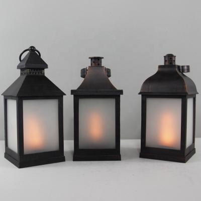 China Decoration Fire Flame Flickering Flameless Lantern Home Decor Plastic Black High Quality Battery Operated Indoor New Design for sale