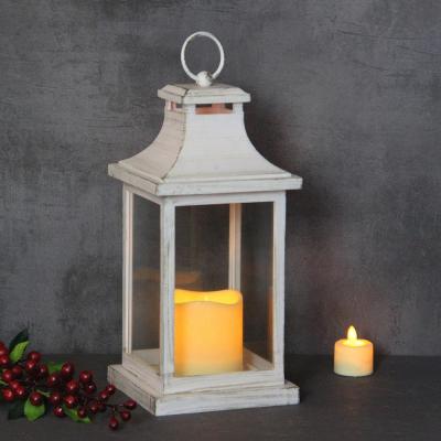 China Home Decoration WHITE PLASTIC CANDLE LANTERN WITH OLD FADED EFFECT, INCLUDED PLASTIC CANDLE for sale