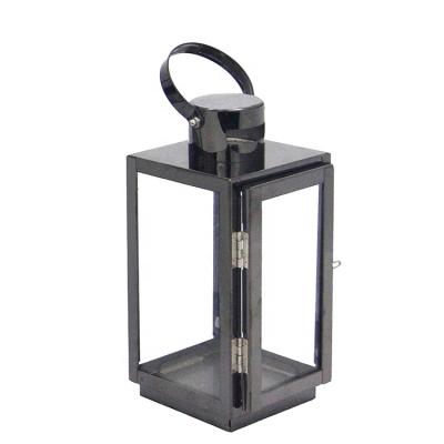 China High Quality Polished Wedding Home Decor Metal Top And Handle Black Stainless Steel Candle Lantern for sale