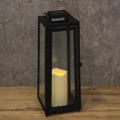 China Home Decoration Black Metal Rechargeable Battery Operated Candle Flameless Solar Lantern For Outdoor Use for sale