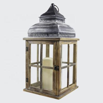 China Wholesale Home Decoration Baroque Style Wooden Candle Lantern With Metal Top for sale