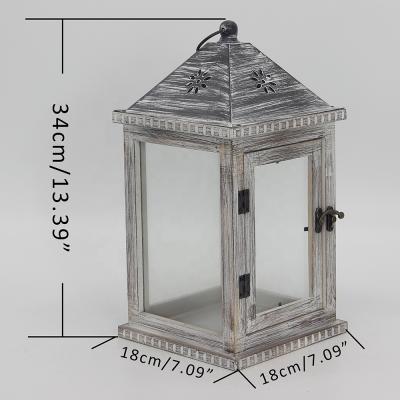 China Gray High Quality Battery Powered Indoor Home Decoration Wood Candle Holder Garden Decor Wooden Lantern for sale