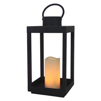 China High Quality Home Decor Metal Battery Operated Antique Black Lantern With Led Plastic Candle for sale