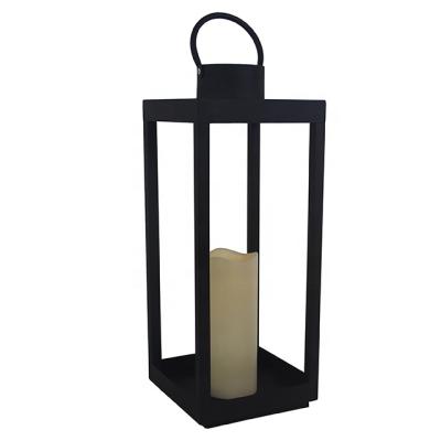 China Wedding Home Decor Candle Holder Metal Single Flickering Flameless Black Lantern Large for sale