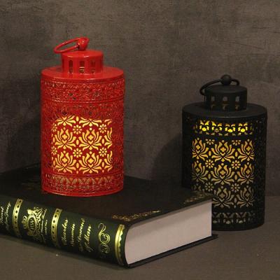 China Fashionable Spring Garden Lotus Metal Candle Lantern Colorful Round Lantern Holder Decoration for sale