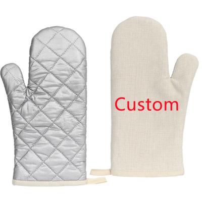 China Minimalist Custom Wholesale Sublimation Printed Long Canvas Heat Resistant Oven Gloves and Pot Holders Sets Professional Kitchen Thick Oven for sale