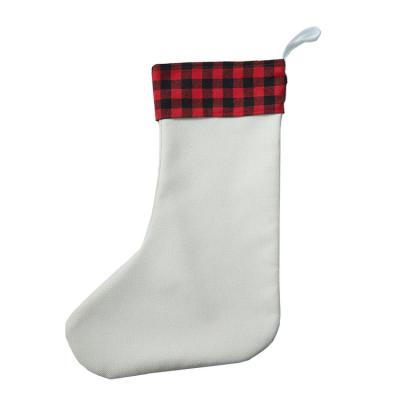 China Canvas Red/Polyester/Black and Black Plaid/White Christmas Stocking Wholesale Custom Canvas Sublimation White Christmas Stocking for sale