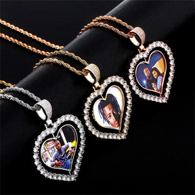 China Double Sides Rotating Hip Hop Custom Double Sides Rotating Heart Diamond Pendant Necklace Sublimation Jewelry for sale