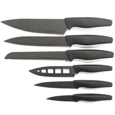 China 6 Piece Disposable Kitchen Knife Set Coated Black Non-Stick Mineral Surfaced With Sliver Point High Grade Razor Sharp Blades for sale