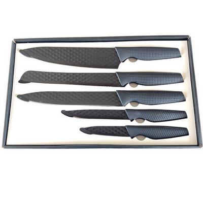 China 5 Pcs Viable Diamond Embossed Pattern Unique Non Stick Non Stick Soft Touch Coating Handle Chef Knife Embossing Knife Set for sale