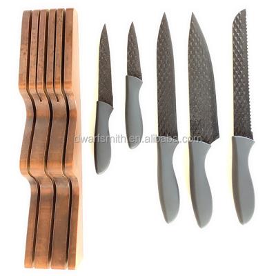 China Sustainable Dwarfsmith Diamond Patter 6 Sets Kitchenware Knife With Solid Wood Block for sale