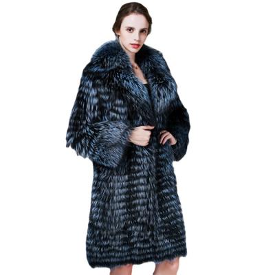 China Anti-Wrinkle Coats Long European For Lady Women's Coat American Fashion V-Neckline Real Fox Fur Stripe Stitched Together Wool Lining for sale