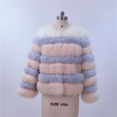 China High Quality Women Winter Multi Color Anti-wrinkle Stripe Fox Short Thick Real Fur Coats For Ladies for sale