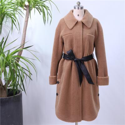 China High Quality Brown Elegant Winter Women Anti-wrinkle Jacket Warm Thick Loose Faux Fur Coats Long With Sashes for sale