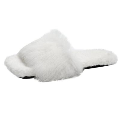 China CUSHIONING Plus Size Real Furry Furry Ladies Wholesale Flat Slippers For Outdoor Home Wear for sale