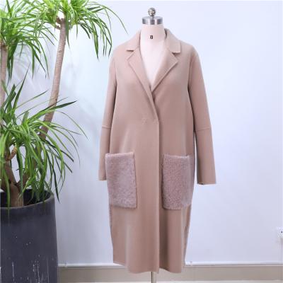 China Popularity Anti-wrinkle Women Brown Real Double Face High Warm Lapel Lambskin Long Woolen Coats For Ladies for sale