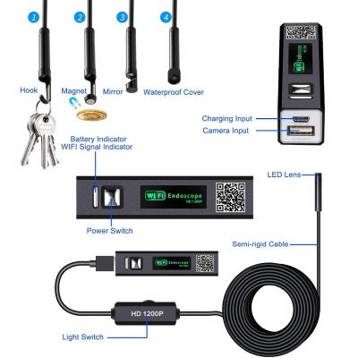 China Mini Waterproof Inspection Camera Adjustable 8 LED 1200P HD 8mm IOS Endoscope USB 2.0 Wifi Borescope Camera And Android USB Borescope for sale