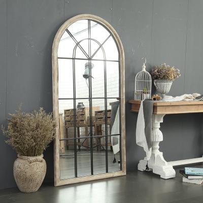 China Floor Mirror Arch Window Decorative Shabby Chic Hanging Framed Wooden Mirror (Other) Farmhouse Style HOME Garden Adjustable Large for sale