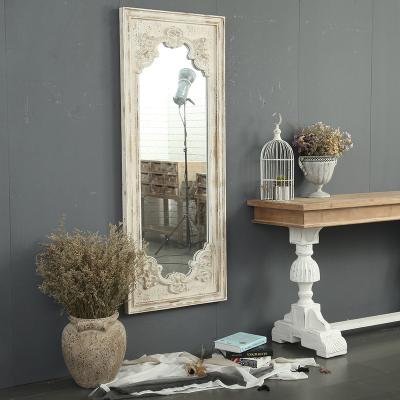 China (Other) HOME Adjustable Ready To Ship Large Size Decorative Rustic Antique White Wood Wall Mirror Shabby Rectangular Framed Mirror for sale