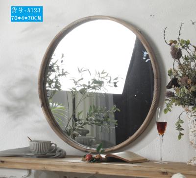 China 2020 Traditional The Latest Simple Old Antique Mirror Decoration Chic Hanging Round Wooden Mirror for sale